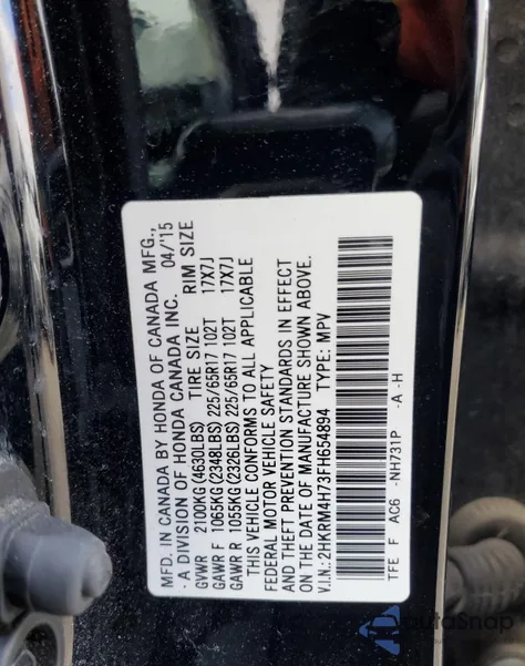 2015 Honda Cr-V Exl z USA, uszkodzony, nr VIN 2HKRM4H73FH654894